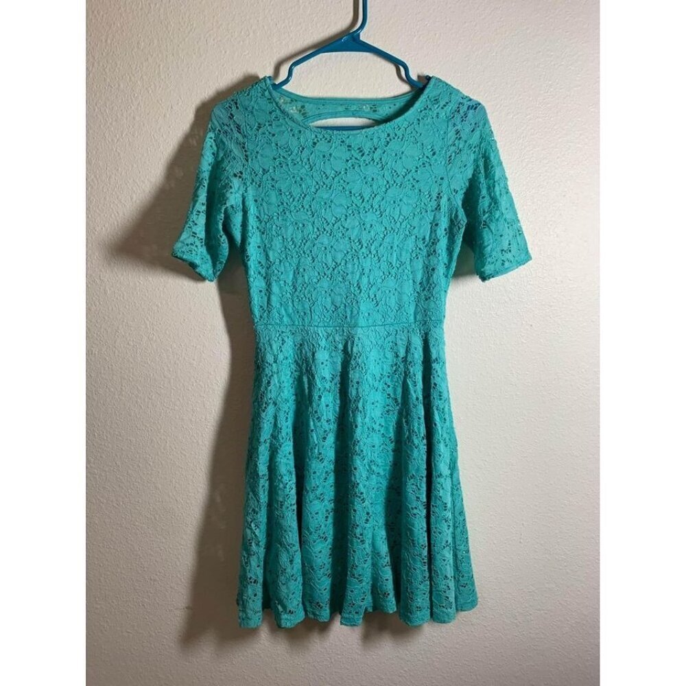 Catch My i Lined Lace Dress Fit Flare Womens Size Small Teal Blue